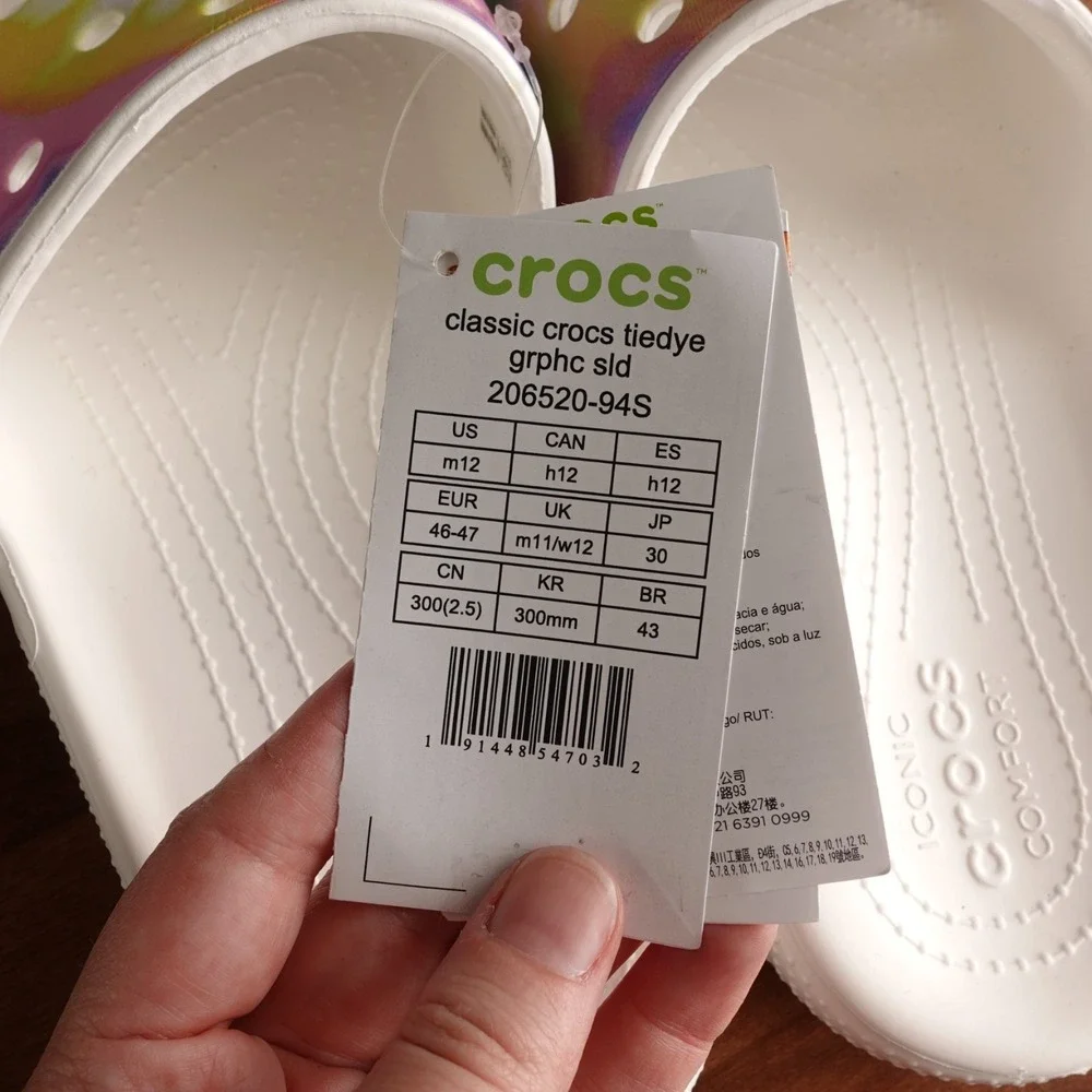 Crocs Sandals Mens SZ M12 White Tiedye Classic Slide Waterproof Pool Shoes NWT